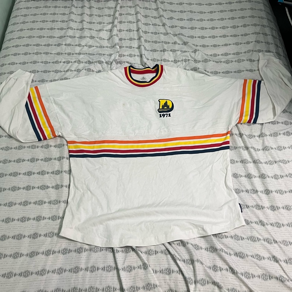 Disney Spirit Jersey Shirt Adult Medium White Long Sleeve Colorful Logo Cotton